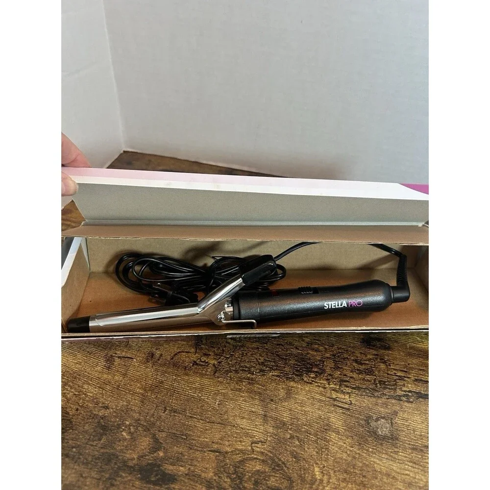 Stella Pro 5/8” Spring Grip Curling Iron Chrome Barrel Open Box Working New